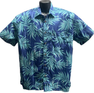 Blue and Teal Palms Hawaiian Shirt- Made in USA -100% Cotton